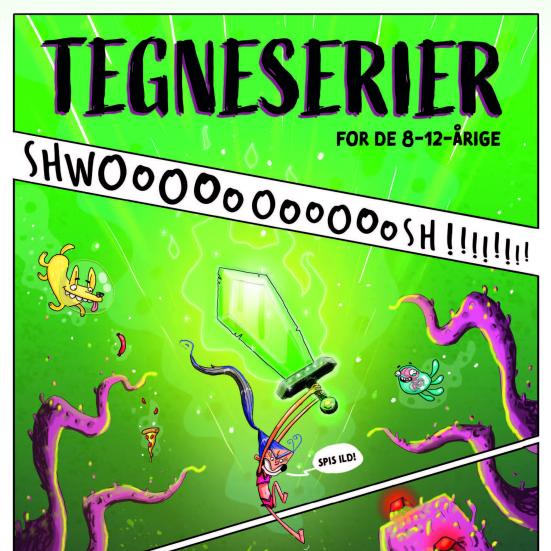 Tegneserie forside med heltinde og monster 