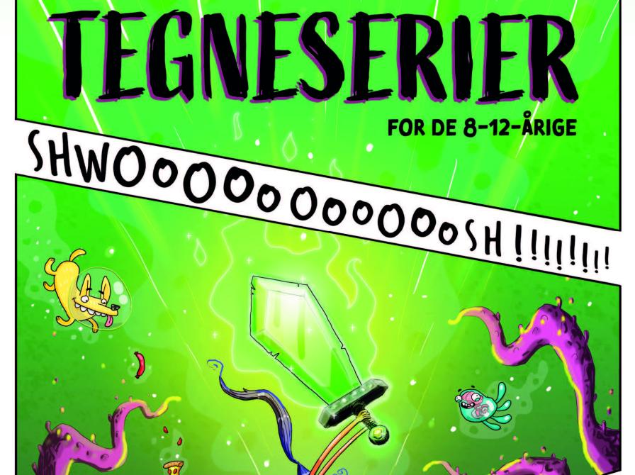 Tegneserie forside med heltinde og monster 